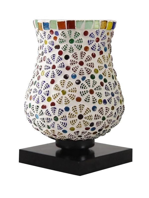 Multicolor Table Lamp | Artistic Mosaic Glass with Sturdy Wood Base | Decorative Ambient Light for Home D�cor | Perfect Blend of Modern & Traditional Style - Model DNM08