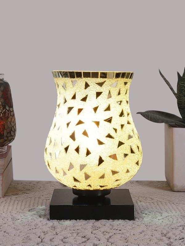 Multicolor Table Lamp | Artistic Mosaic Glass with Sturdy Wood Base | Decorative Ambient Light for Home D�cor | Perfect Blend of Modern & Traditional Style - Model DNM09