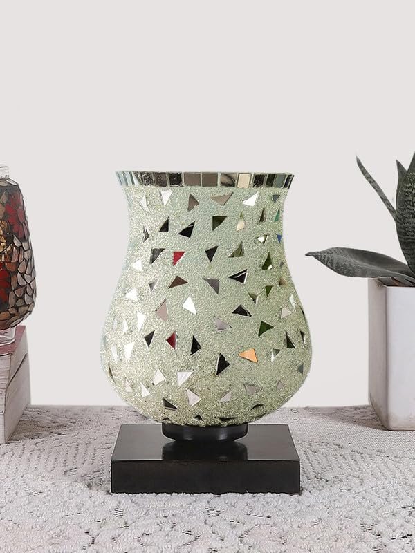 Multicolor Table Lamp | Artistic Mosaic Glass with Sturdy Wood Base | Decorative Ambient Light for Home D�cor | Perfect Blend of Modern & Traditional Style - Model DNM09