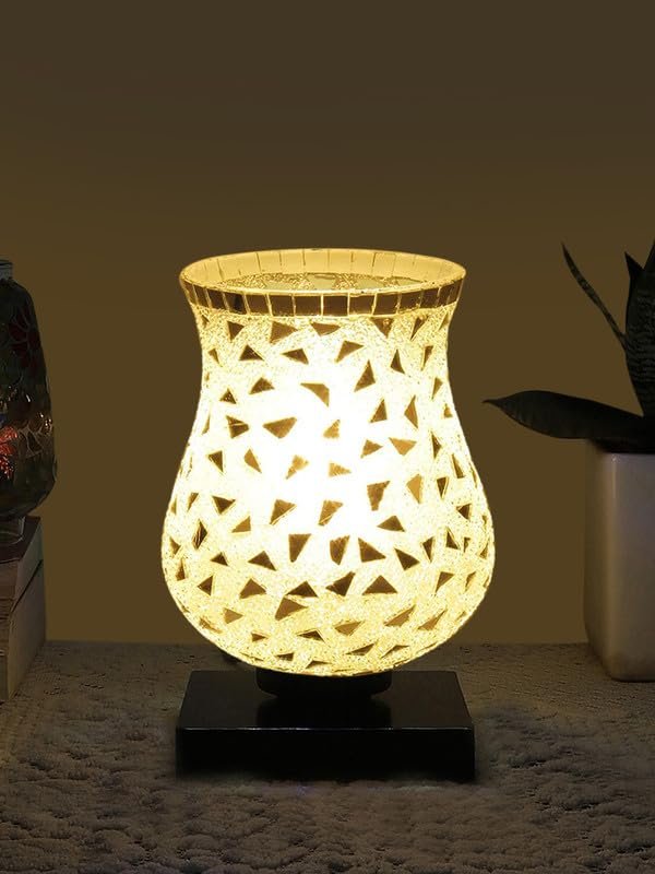 Multicolor Table Lamp | Artistic Mosaic Glass with Sturdy Wood Base | Decorative Ambient Light for Home D�cor | Perfect Blend of Modern & Traditional Style - Model DNM09