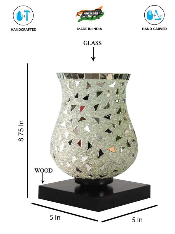 Multicolor Table Lamp | Artistic Mosaic Glass with Sturdy Wood Base | Decorative Ambient Light for Home D�cor | Perfect Blend of Modern & Traditional Style - Model DNM09