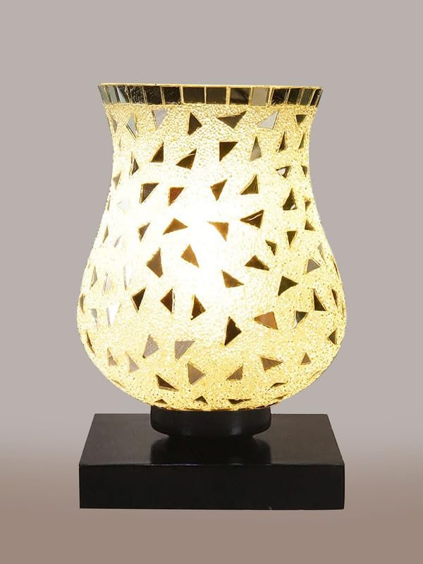 Multicolor Table Lamp | Artistic Mosaic Glass with Sturdy Wood Base | Decorative Ambient Light for Home D�cor | Perfect Blend of Modern & Traditional Style - Model DNM09