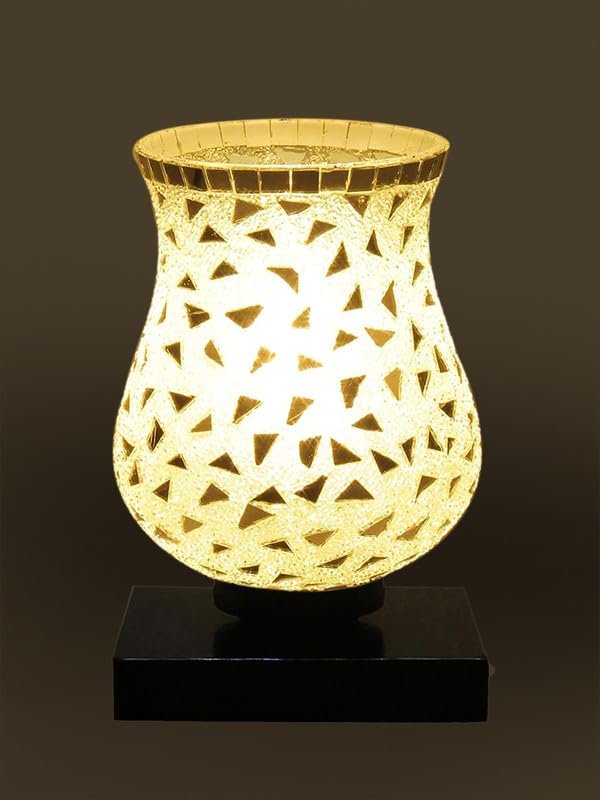 Multicolor Table Lamp | Artistic Mosaic Glass with Sturdy Wood Base | Decorative Ambient Light for Home D�cor | Perfect Blend of Modern & Traditional Style - Model DNM09