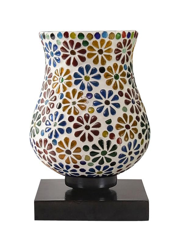 Multicolor Table Lamp | Artistic Mosaic Glass with Sturdy Wood Base | Decorative Ambient Light for Home D�cor | Perfect Blend of Modern & Traditional Style - Model DNM10