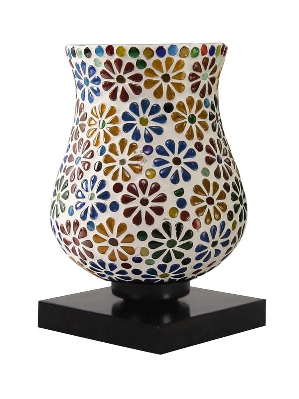 Multicolor Table Lamp | Artistic Mosaic Glass with Sturdy Wood Base | Decorative Ambient Light for Home D�cor | Perfect Blend of Modern & Traditional Style - Model DNM10