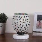Multicolor Table Lamp | Artistic Mosaic Glass with Sturdy Wood Base | Decorative Ambient Light for Home D�cor | Perfect Blend of Modern & Traditional Style – Model DNM110