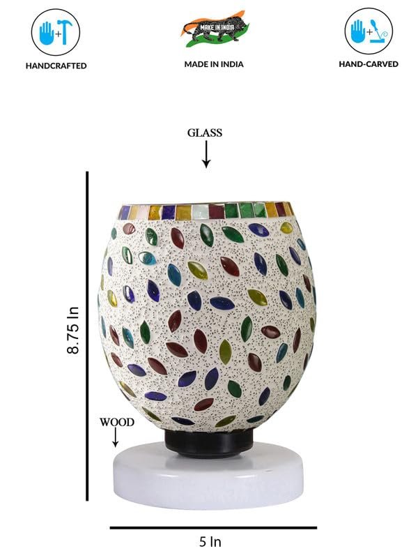 Multicolor Table Lamp | Artistic Mosaic Glass with Sturdy Wood Base | Decorative Ambient Light for Home D�cor | Perfect Blend of Modern & Traditional Style - Model DNM115