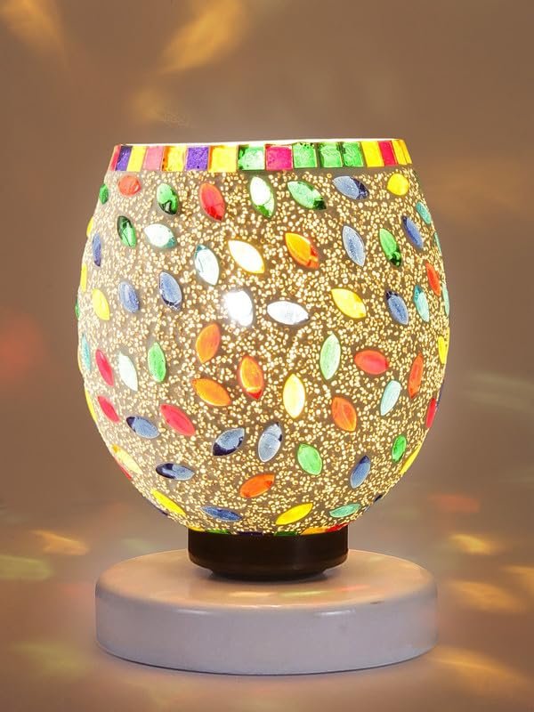 Multicolor Table Lamp | Artistic Mosaic Glass with Sturdy Wood Base | Decorative Ambient Light for Home D�cor | Perfect Blend of Modern & Traditional Style - Model DNM115