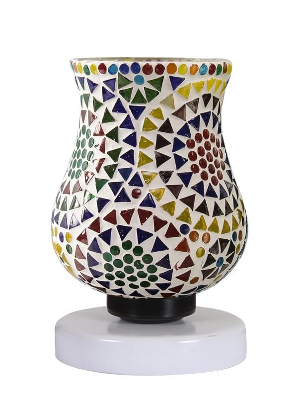 Multicolor Table Lamp | Artistic Mosaic Glass with Sturdy Wood Base | Decorative Ambient Light for Home D�cor | Perfect Blend of Modern & Traditional Style - Model DNM121