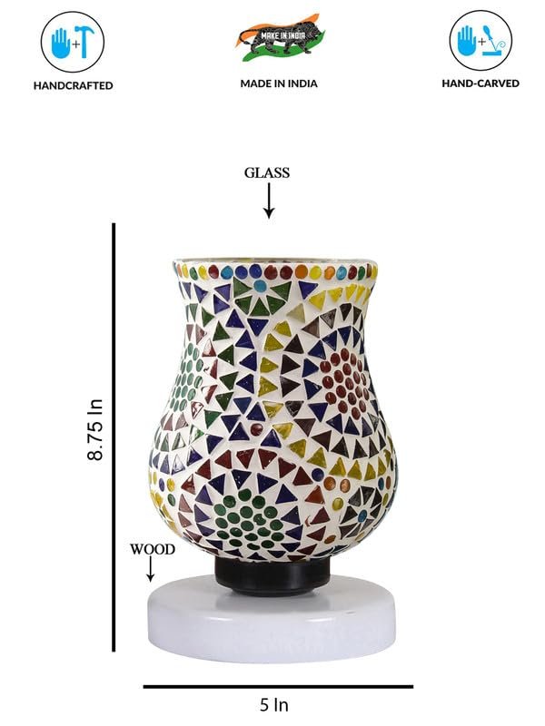 Multicolor Table Lamp | Artistic Mosaic Glass with Sturdy Wood Base | Decorative Ambient Light for Home D�cor | Perfect Blend of Modern & Traditional Style - Model DNM121