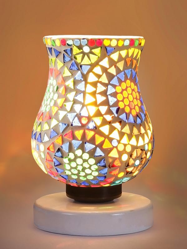 Multicolor Table Lamp | Artistic Mosaic Glass with Sturdy Wood Base | Decorative Ambient Light for Home D�cor | Perfect Blend of Modern & Traditional Style - Model DNM121