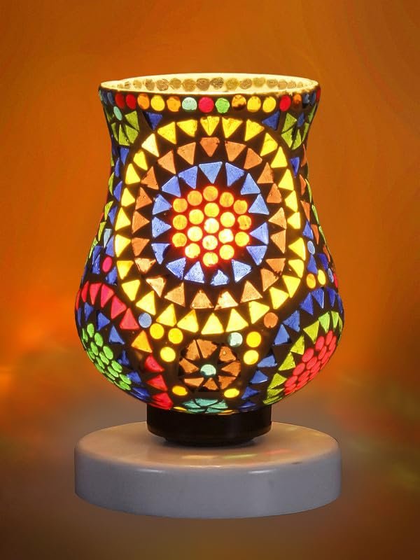 Multicolor Table Lamp | Artistic Mosaic Glass with Sturdy Wood Base | Decorative Ambient Light for Home D�cor | Perfect Blend of Modern & Traditional Style - Model DNM121