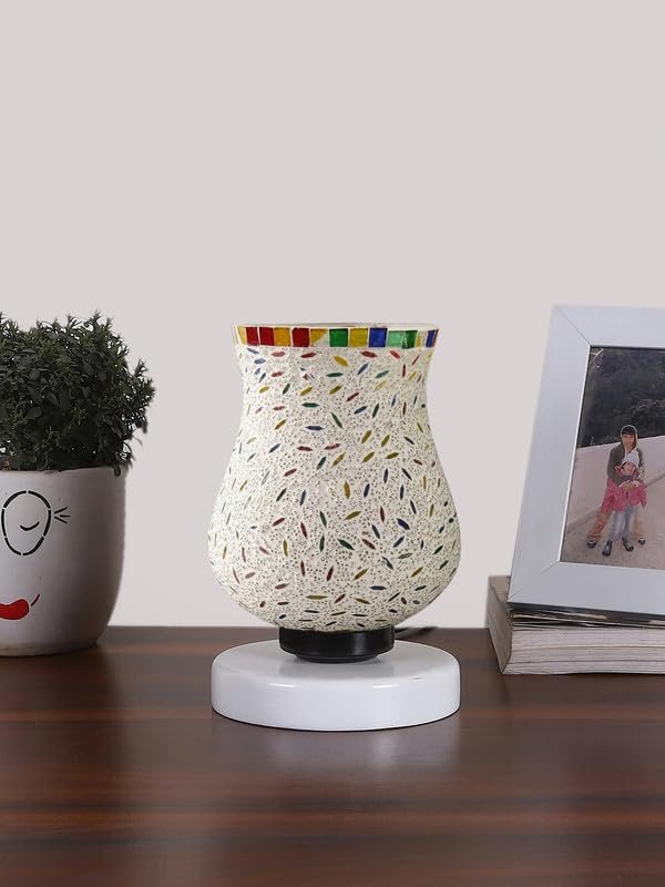 Multicolor Table Lamp | Artistic Mosaic Glass with Sturdy Wood Base | Decorative Ambient Light for Home D�cor | Perfect Blend of Modern & Traditional Style - Model DNM122