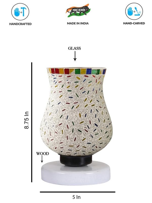 Multicolor Table Lamp | Artistic Mosaic Glass with Sturdy Wood Base | Decorative Ambient Light for Home D�cor | Perfect Blend of Modern & Traditional Style - Model DNM122