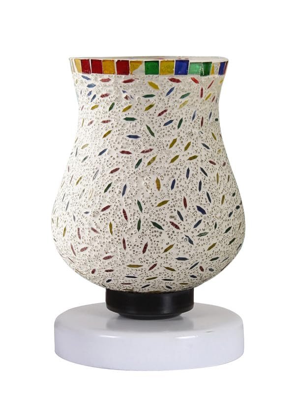 Multicolor Table Lamp | Artistic Mosaic Glass with Sturdy Wood Base | Decorative Ambient Light for Home D�cor | Perfect Blend of Modern & Traditional Style - Model DNM122