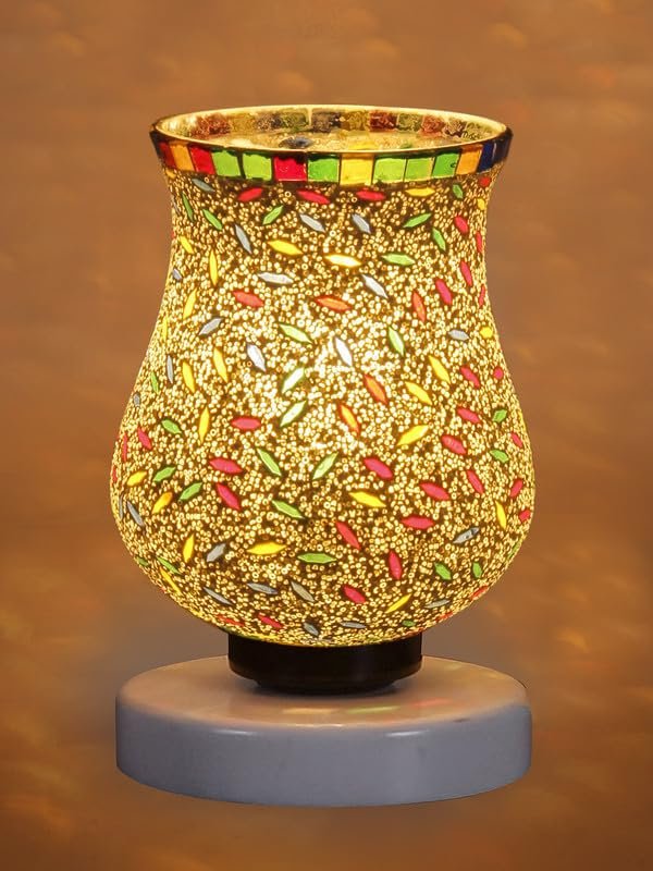 Multicolor Table Lamp | Artistic Mosaic Glass with Sturdy Wood Base | Decorative Ambient Light for Home D�cor | Perfect Blend of Modern & Traditional Style - Model DNM122