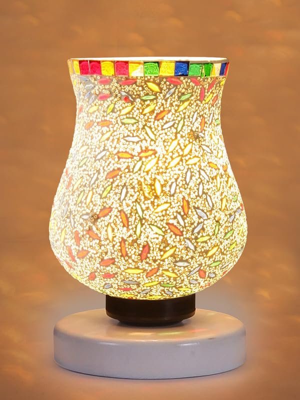 Multicolor Table Lamp | Artistic Mosaic Glass with Sturdy Wood Base | Decorative Ambient Light for Home D�cor | Perfect Blend of Modern & Traditional Style - Model DNM122