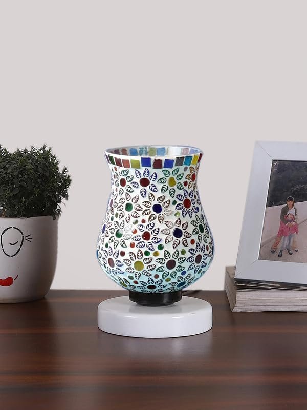 Multicolor Table Lamp | Artistic Mosaic Glass with Sturdy Wood Base | Decorative Ambient Light for Home D�cor | Perfect Blend of Modern & Traditional Style - Model DNM123
