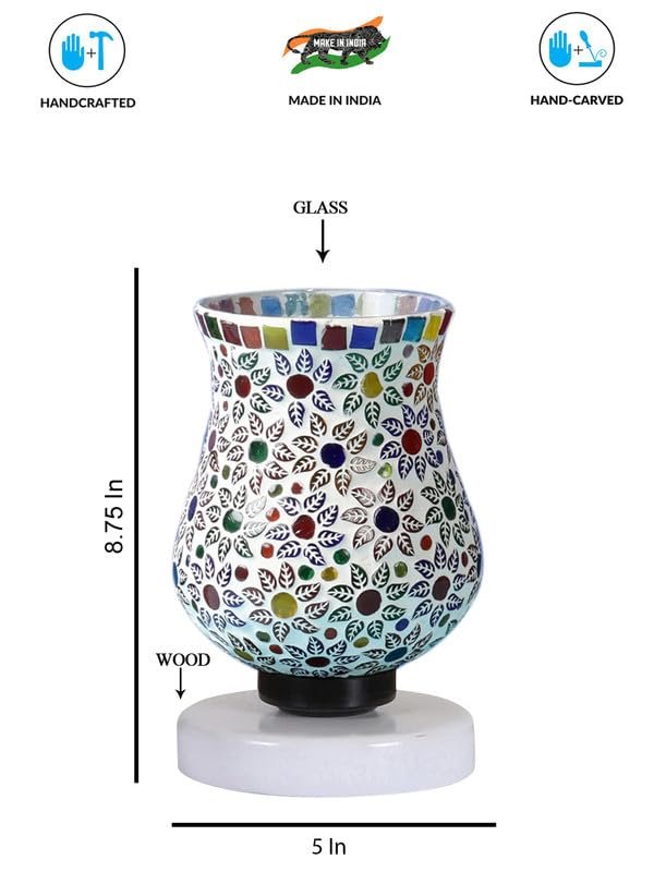 Multicolor Table Lamp | Artistic Mosaic Glass with Sturdy Wood Base | Decorative Ambient Light for Home D�cor | Perfect Blend of Modern & Traditional Style - Model DNM123