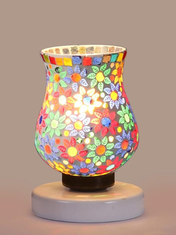 Multicolor Table Lamp | Artistic Mosaic Glass with Sturdy Wood Base | Decorative Ambient Light for Home D�cor | Perfect Blend of Modern & Traditional Style - Model DNM123