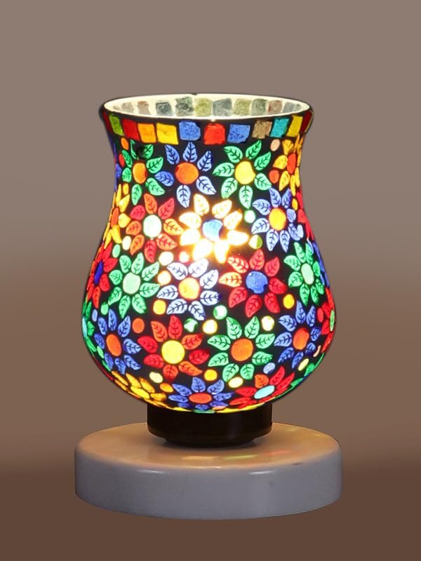 Multicolor Table Lamp | Artistic Mosaic Glass with Sturdy Wood Base | Decorative Ambient Light for Home D�cor | Perfect Blend of Modern & Traditional Style - Model DNM123