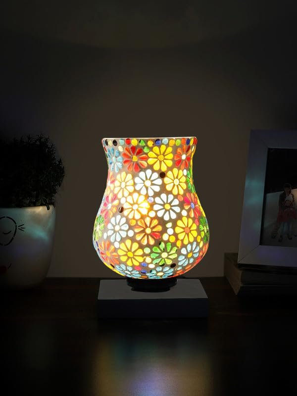 Multicolor Table Lamp | Artistic Mosaic Glass with Sturdy Wood Base | Decorative Ambient Light for Home D�cor | Perfect Blend of Modern & Traditional Style - Model DNM136