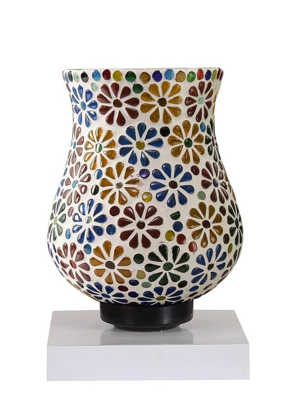 Multicolor Table Lamp | Artistic Mosaic Glass with Sturdy Wood Base | Decorative Ambient Light for Home D�cor | Perfect Blend of Modern & Traditional Style - Model DNM136