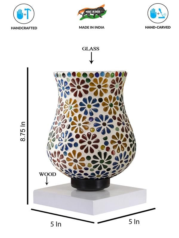 Multicolor Table Lamp | Artistic Mosaic Glass with Sturdy Wood Base | Decorative Ambient Light for Home D�cor | Perfect Blend of Modern & Traditional Style - Model DNM136
