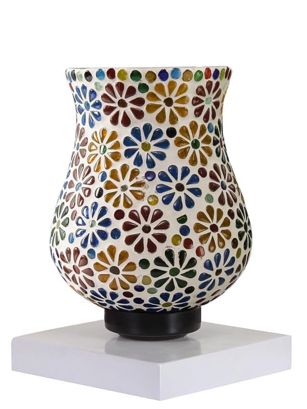 Multicolor Table Lamp | Artistic Mosaic Glass with Sturdy Wood Base | Decorative Ambient Light for Home D�cor | Perfect Blend of Modern & Traditional Style - Model DNM136