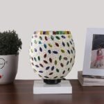 Multicolor Table Lamp | Artistic Mosaic Glass with Sturdy Wood Base | Decorative Ambient Light for Home D�cor | Perfect Blend of Modern & Traditional Style – Model DNM137