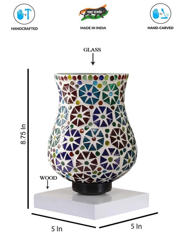Multicolor Table Lamp | Artistic Mosaic Glass with Sturdy Wood Base | Decorative Ambient Light for Home D�cor | Perfect Blend of Modern & Traditional Style - Model DNM142