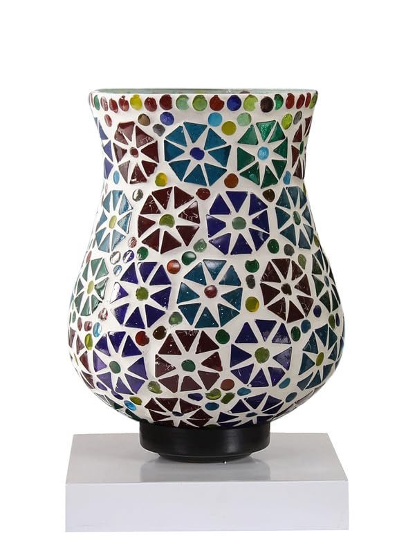 Multicolor Table Lamp | Artistic Mosaic Glass with Sturdy Wood Base | Decorative Ambient Light for Home D�cor | Perfect Blend of Modern & Traditional Style - Model DNM142