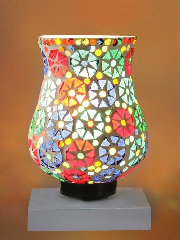 Multicolor Table Lamp | Artistic Mosaic Glass with Sturdy Wood Base | Decorative Ambient Light for Home D�cor | Perfect Blend of Modern & Traditional Style - Model DNM142