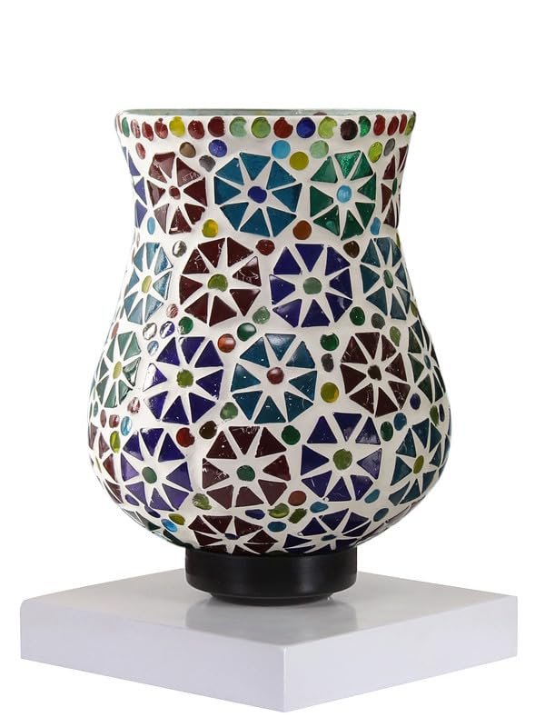 Multicolor Table Lamp | Artistic Mosaic Glass with Sturdy Wood Base | Decorative Ambient Light for Home D�cor | Perfect Blend of Modern & Traditional Style - Model DNM142