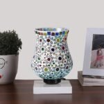 Multicolor Table Lamp | Artistic Mosaic Glass with Sturdy Wood Base | Decorative Ambient Light for Home D�cor | Perfect Blend of Modern & Traditional Style – Model DNM144