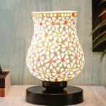 Multicolor Table Lamp | Artistic Mosaic Glass with Sturdy Wood Base | Decorative Ambient Light for Home D�cor | Perfect Blend of Modern & Traditional Style – Model DNM148