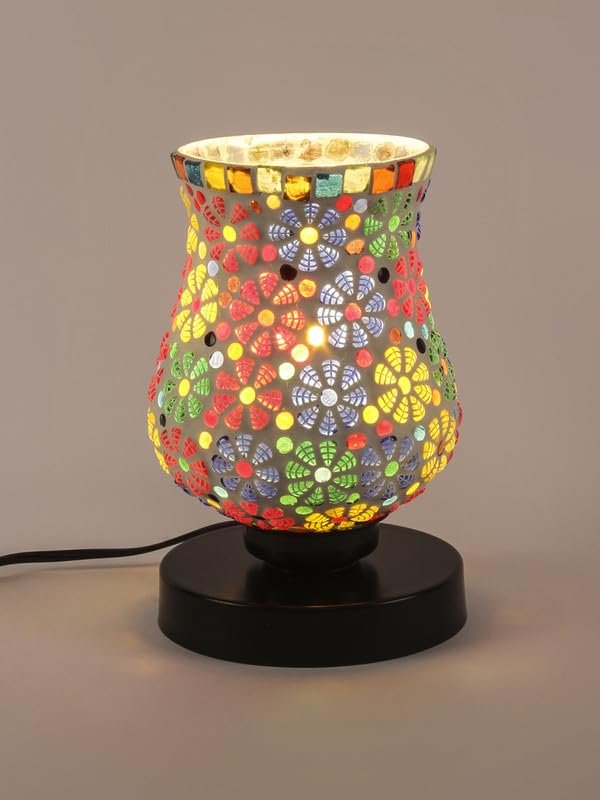 Multicolor Table Lamp | Artistic Mosaic Glass with Sturdy Wood Base | Decorative Ambient Light for Home D�cor | Perfect Blend of Modern & Traditional Style - Model DNM149