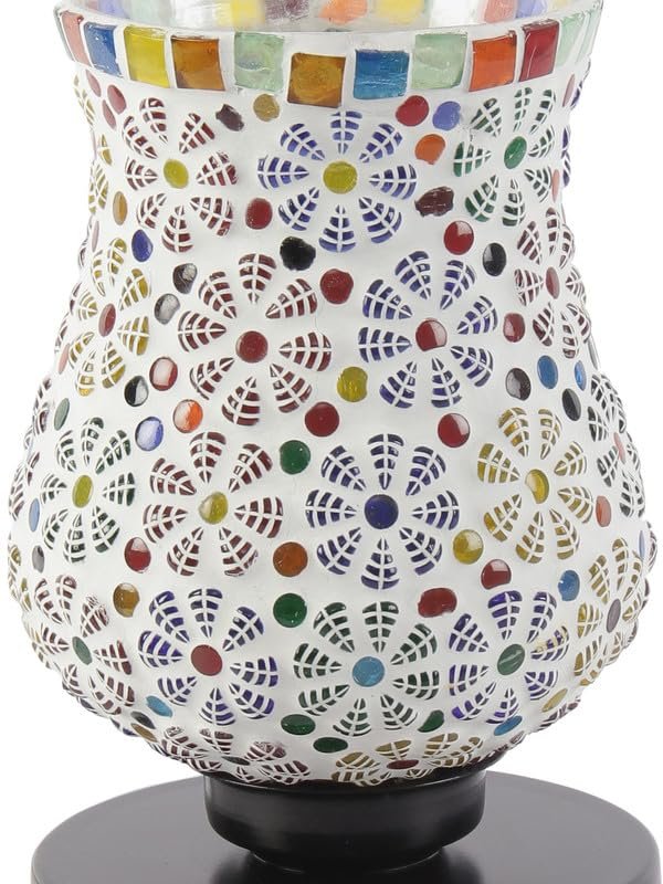 Multicolor Table Lamp | Artistic Mosaic Glass with Sturdy Wood Base | Decorative Ambient Light for Home D�cor | Perfect Blend of Modern & Traditional Style - Model DNM149