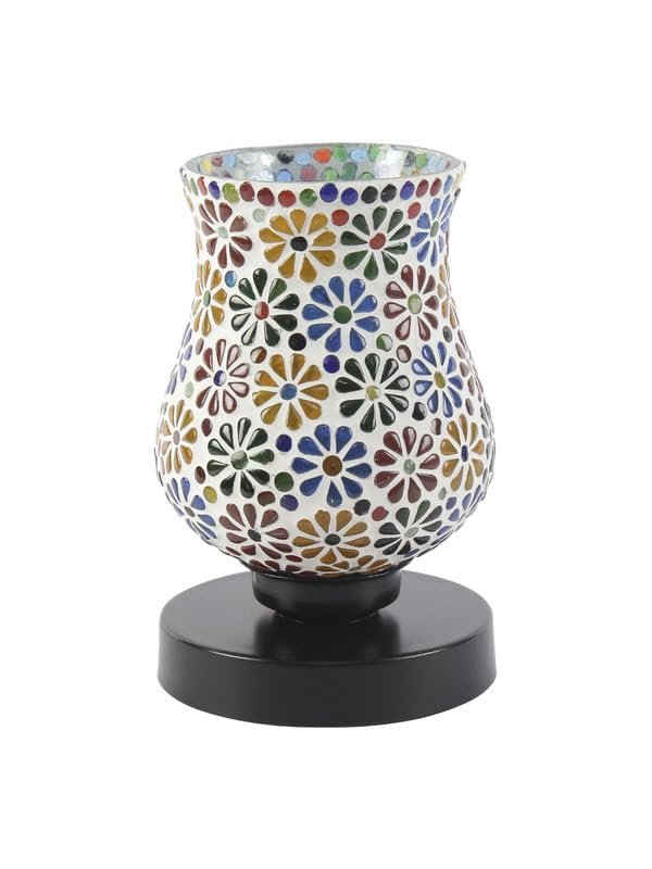 Multicolor Table Lamp | Artistic Mosaic Glass with Sturdy Wood Base | Decorative Ambient Light for Home D�cor | Perfect Blend of Modern & Traditional Style - Model DNM151