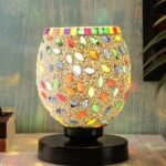 Multicolor Table Lamp | Artistic Mosaic Glass with Sturdy Wood Base | Decorative Ambient Light for Home D�cor | Perfect Blend of Modern & Traditional Style – Model DNM153