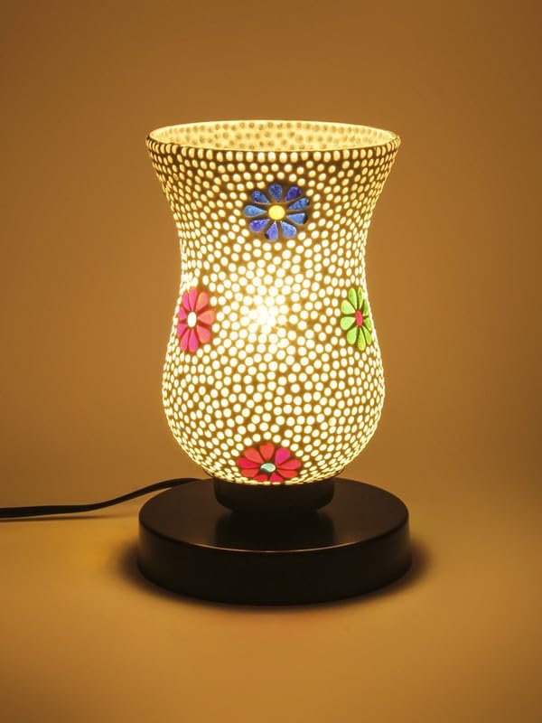 Multicolor Table Lamp | Artistic Mosaic Glass with Sturdy Wood Base | Decorative Ambient Light for Home D�cor | Perfect Blend of Modern & Traditional Style - Model DNM154