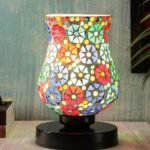 Multicolor Table Lamp | Artistic Mosaic Glass with Sturdy Wood Base | Decorative Ambient Light for Home D�cor | Perfect Blend of Modern & Traditional Style – Model DNM158