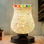 Multicolor Table Lamp | Artistic Mosaic Glass with Sturdy Wood Base | Decorative Ambient Light for Home D�cor | Perfect Blend of Modern & Traditional Style – Model DNM160