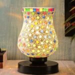 Multicolor Table Lamp | Artistic Mosaic Glass with Sturdy Wood Base | Decorative Ambient Light for Home D�cor | Perfect Blend of Modern & Traditional Style – Model DNM161