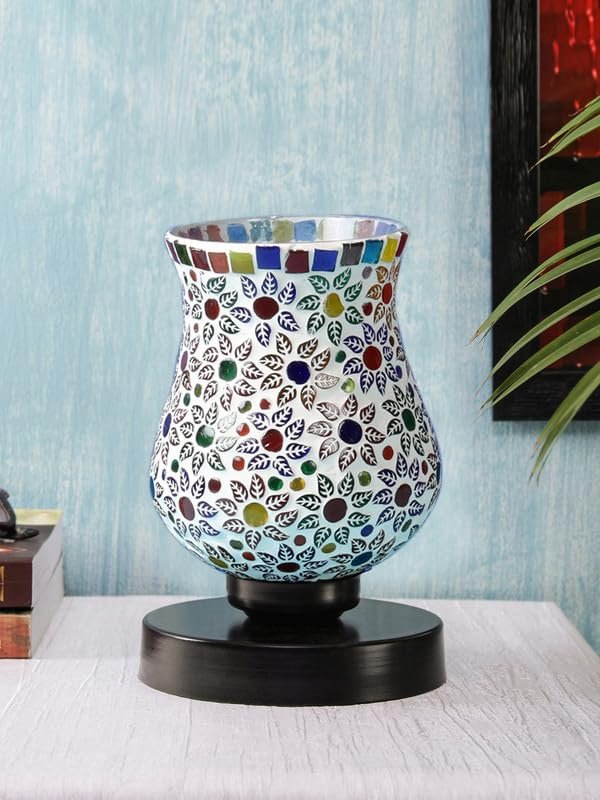 Multicolor Table Lamp | Artistic Mosaic Glass with Sturdy Wood Base | Decorative Ambient Light for Home D�cor | Perfect Blend of Modern & Traditional Style - Model DNM162