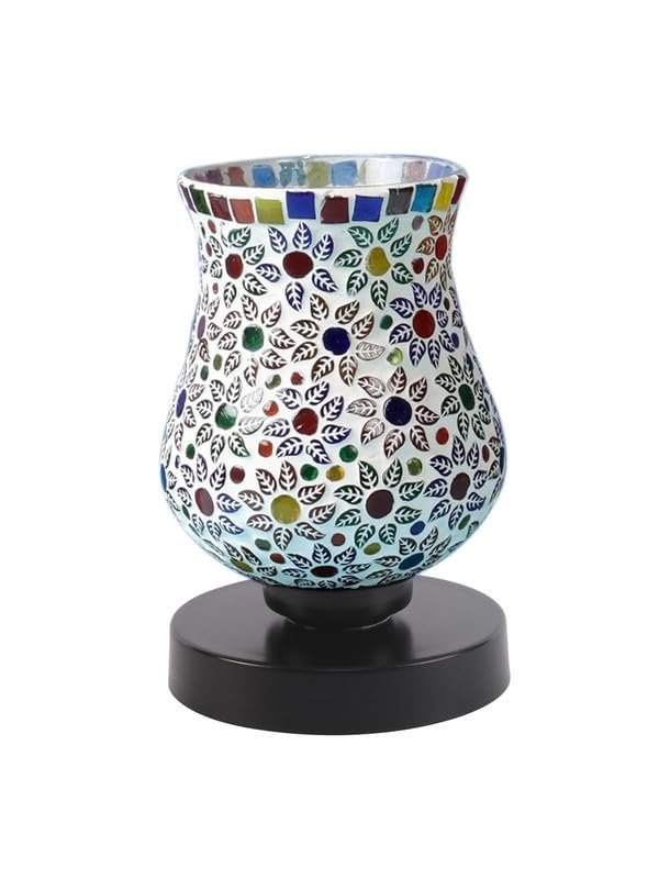 Multicolor Table Lamp | Artistic Mosaic Glass with Sturdy Wood Base | Decorative Ambient Light for Home D�cor | Perfect Blend of Modern & Traditional Style - Model DNM162