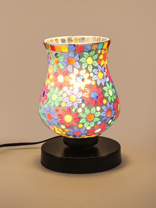 Multicolor Table Lamp | Artistic Mosaic Glass with Sturdy Wood Base | Decorative Ambient Light for Home D�cor | Perfect Blend of Modern & Traditional Style - Model DNM162