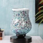 Multicolor Table Lamp | Artistic Mosaic Glass with Sturdy Wood Base | Decorative Ambient Light for Home D�cor | Perfect Blend of Modern & Traditional Style – Model DNM163