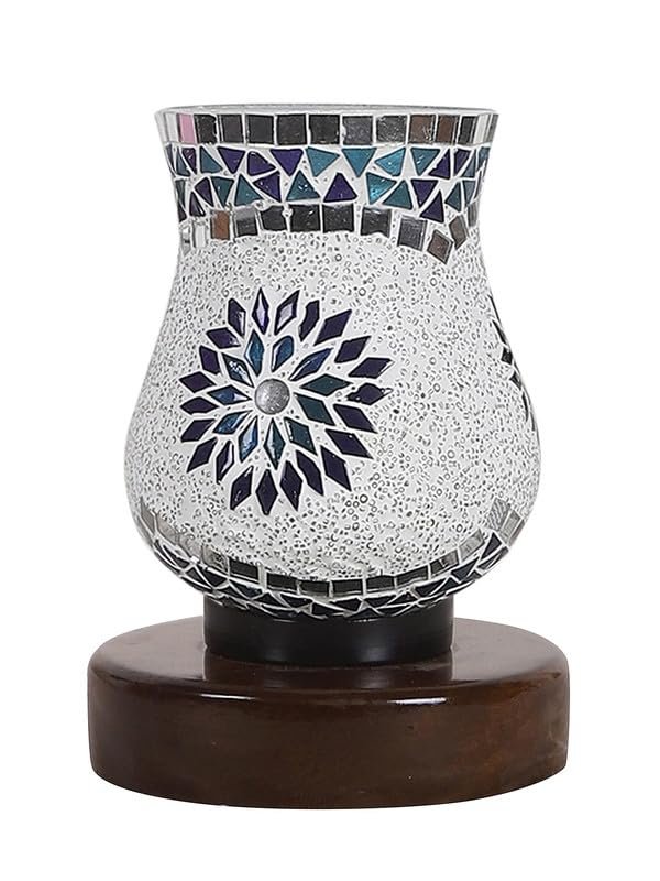 Multicolor Table Lamp | Artistic Mosaic Glass with Sturdy Wood Base | Decorative Ambient Light for Home D�cor | Perfect Blend of Modern & Traditional Style - Model DNM165