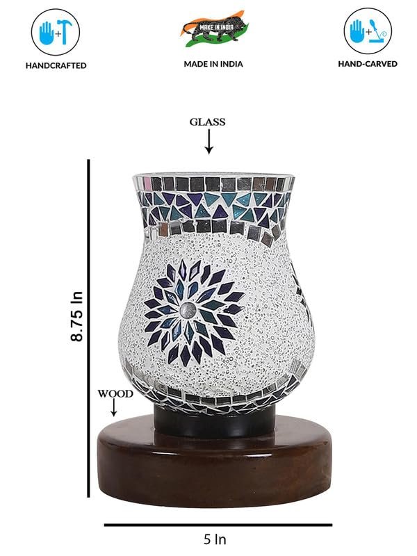 Multicolor Table Lamp | Artistic Mosaic Glass with Sturdy Wood Base | Decorative Ambient Light for Home D�cor | Perfect Blend of Modern & Traditional Style - Model DNM165